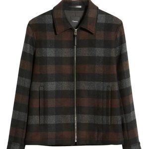 Theory Wyatt Regular Fit Mosaic Plaid Wool Blend Shirt Jacket, Size M
